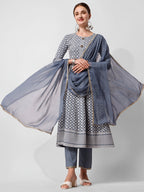 Lucknowi Embroidered Anarkali Kurta With Pant & Dupatta Set, Multicolor - Hiral Fashion | Grocsy