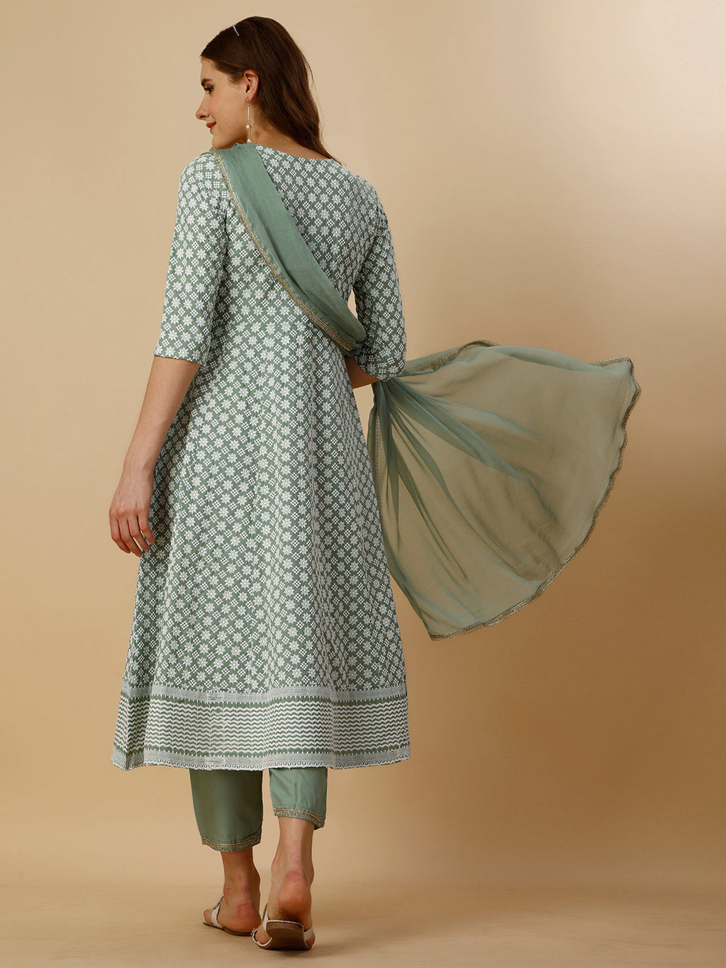 Lucknowi Embroidered Anarkali Kurta With Pant & Dupatta Set, Multicolor - Hiral Fashion | Grocsy