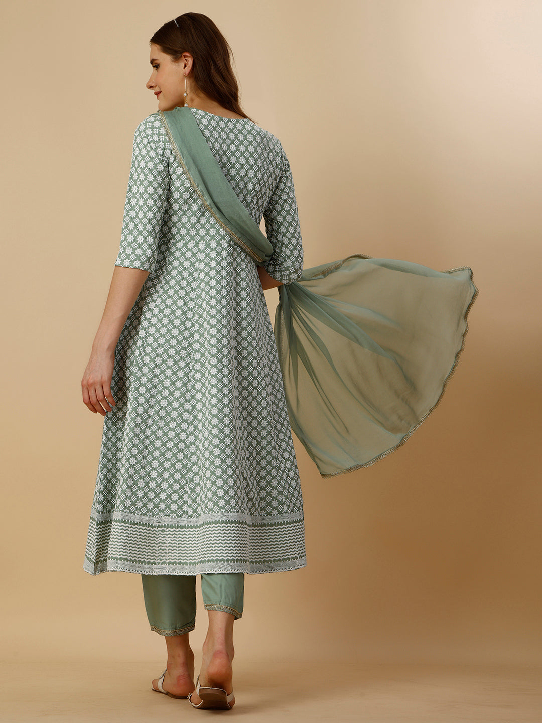 Lucknowi Embroidered Anarkali Kurta With Pant & Dupatta Set, Multicolor - Hiral Fashion | Grocsy