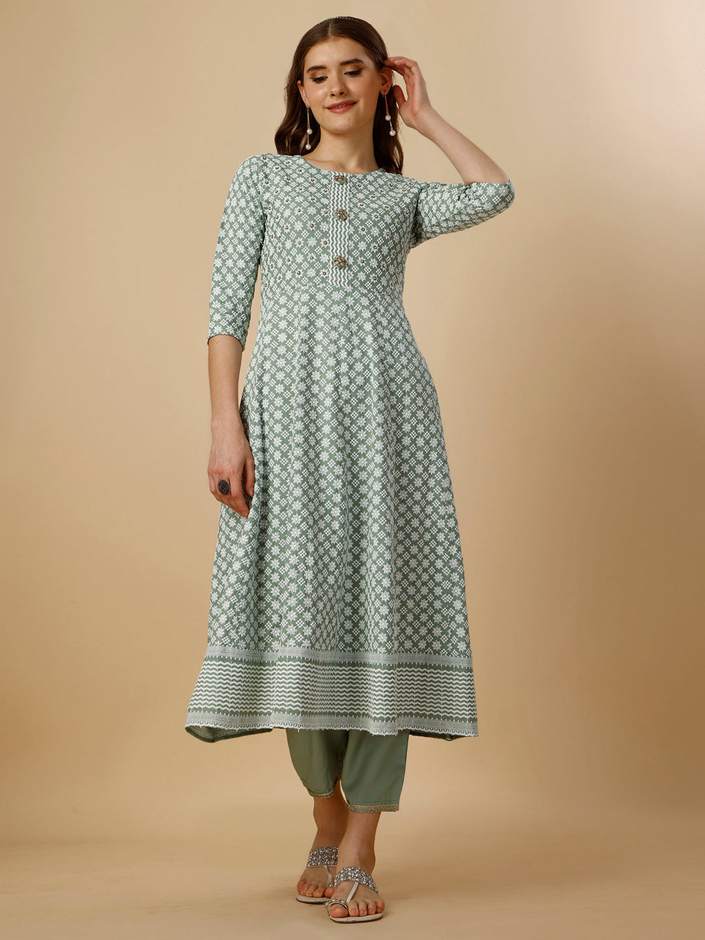 Lucknowi Embroidered Anarkali Kurta With Pant & Dupatta Set, Multicolor - Hiral Fashion | Grocsy