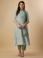 Lucknowi Embroidered Anarkali Kurta With Pant & Dupatta Set, Multicolor - Hiral Fashion | Grocsy