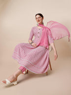 Lucknowi Embroidered Anarkali Kurta With Pant & Dupatta Set, Multicolor - Hiral Fashion | Grocsy