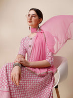 Lucknowi Embroidered Anarkali Kurta With Pant & Dupatta Set, Multicolor - Hiral Fashion | Grocsy