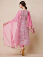Lucknowi Embroidered Anarkali Kurta With Pant & Dupatta Set, Multicolor - Hiral Fashion | Grocsy