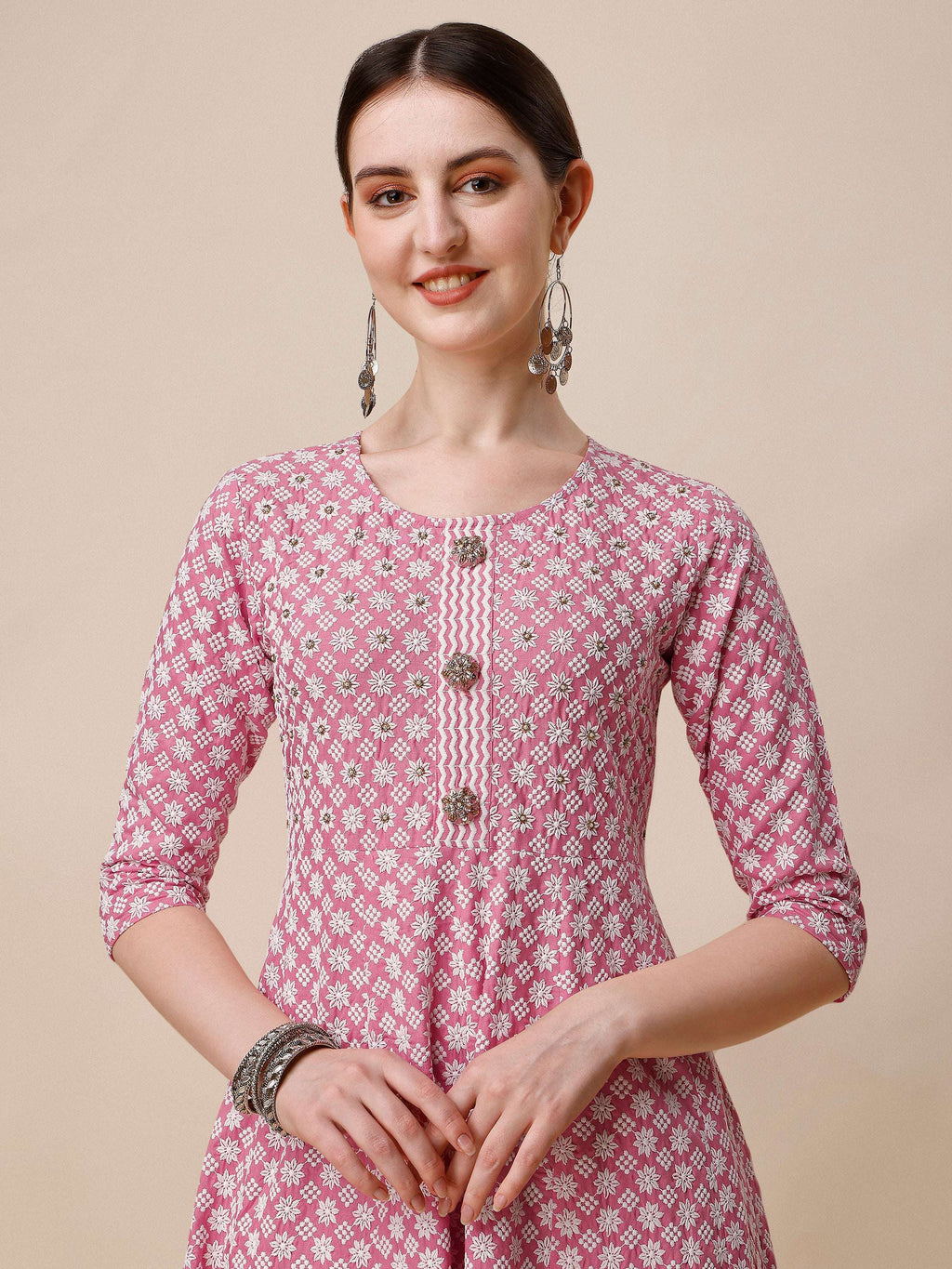 Lucknowi Embroidered Anarkali Kurta With Pant & Dupatta Set, Multicolor - Hiral Fashion | Grocsy