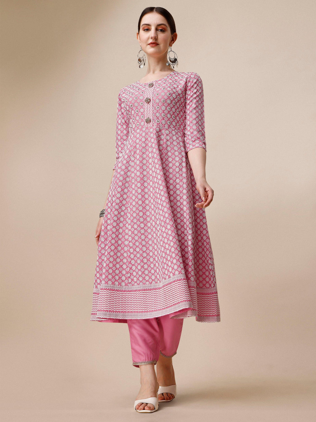 Lucknowi Embroidered Anarkali Kurta With Pant & Dupatta Set, Multicolor - Hiral Fashion | Grocsy