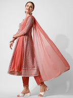 Lucknowi Embroidered Anarkali Kurta With Pant & Dupatta Set, Multicolor - Hiral Fashion | Grocsy