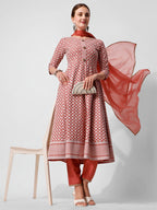Lucknowi Embroidered Anarkali Kurta With Pant & Dupatta Set, Multicolor - Hiral Fashion | Grocsy