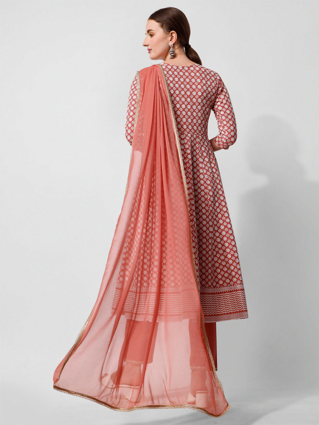 Lucknowi Embroidered Anarkali Kurta With Pant & Dupatta Set, Multicolor - Hiral Fashion | Grocsy