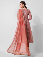Lucknowi Embroidered Anarkali Kurta With Pant & Dupatta Set, Multicolor - Hiral Fashion | Grocsy