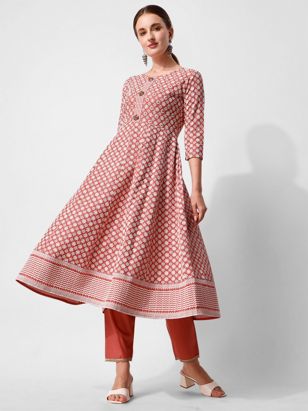 Lucknowi Embroidered Anarkali Kurta With Pant & Dupatta Set, Multicolor - Hiral Fashion | Grocsy