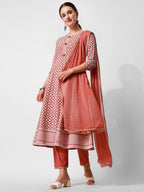 Lucknowi Embroidered Anarkali Kurta With Pant & Dupatta Set, Multicolor - Hiral Fashion | Grocsy