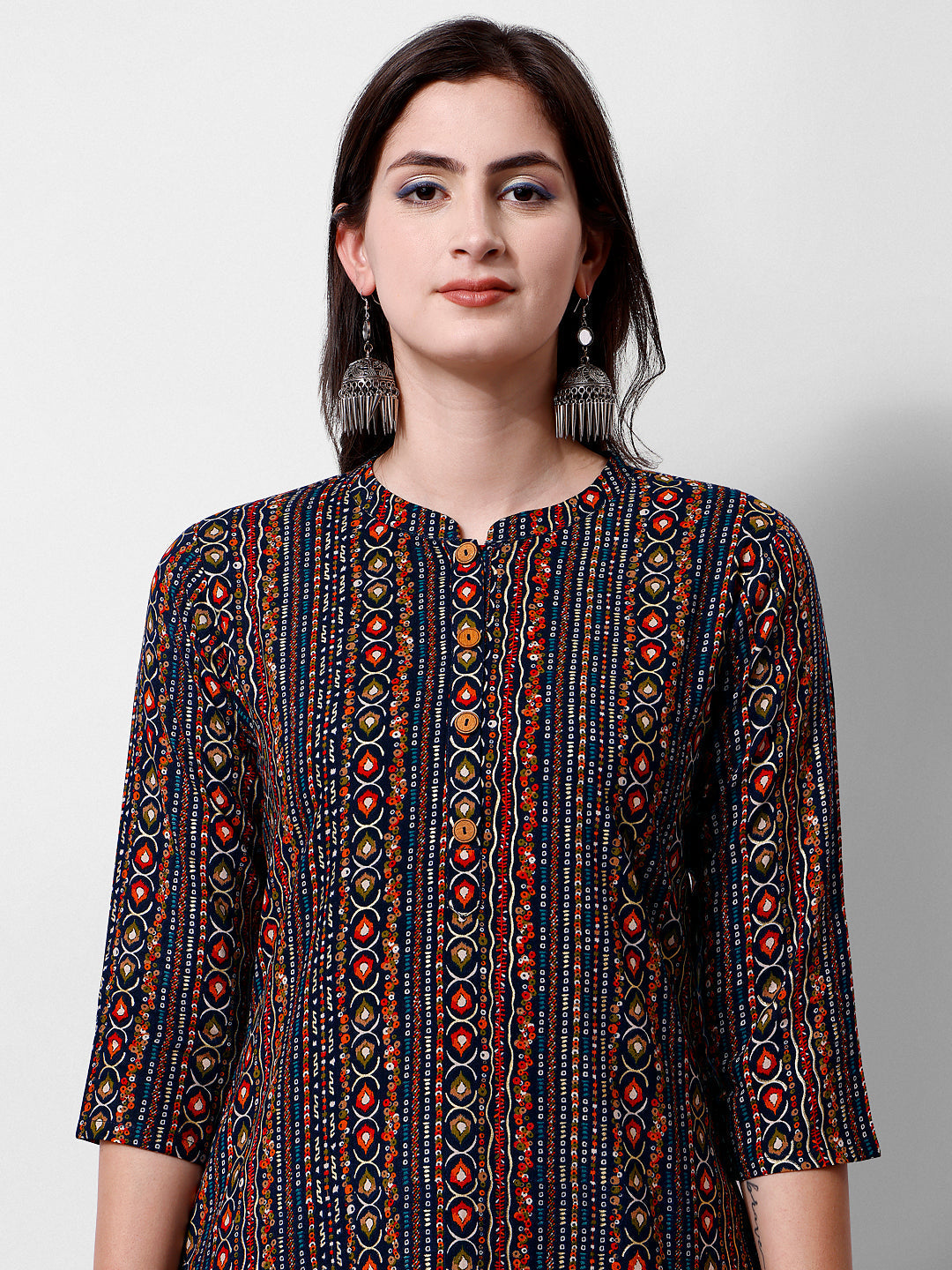 Ehtnic Motif Printed Kurta, Multicolor - Hiral Fashion | Grocsy