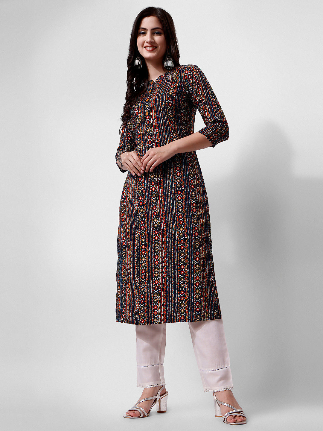 Ehtnic Motif Printed Kurta, Multicolor - Hiral Fashion | Grocsy