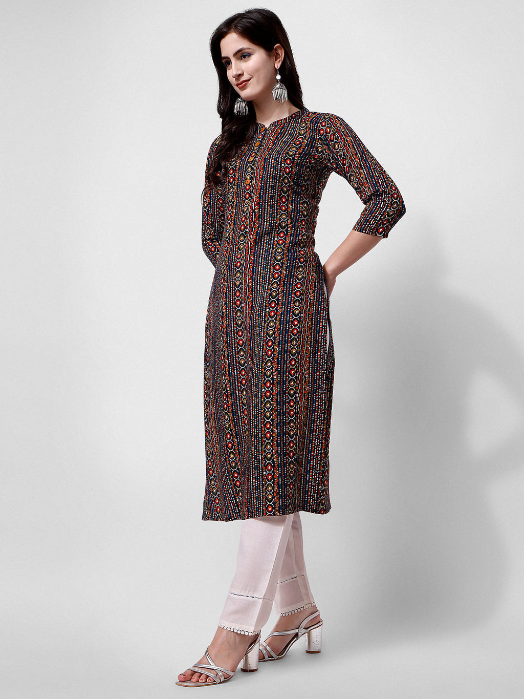 Ehtnic Motif Printed Kurta, Multicolor - Hiral Fashion | Grocsy