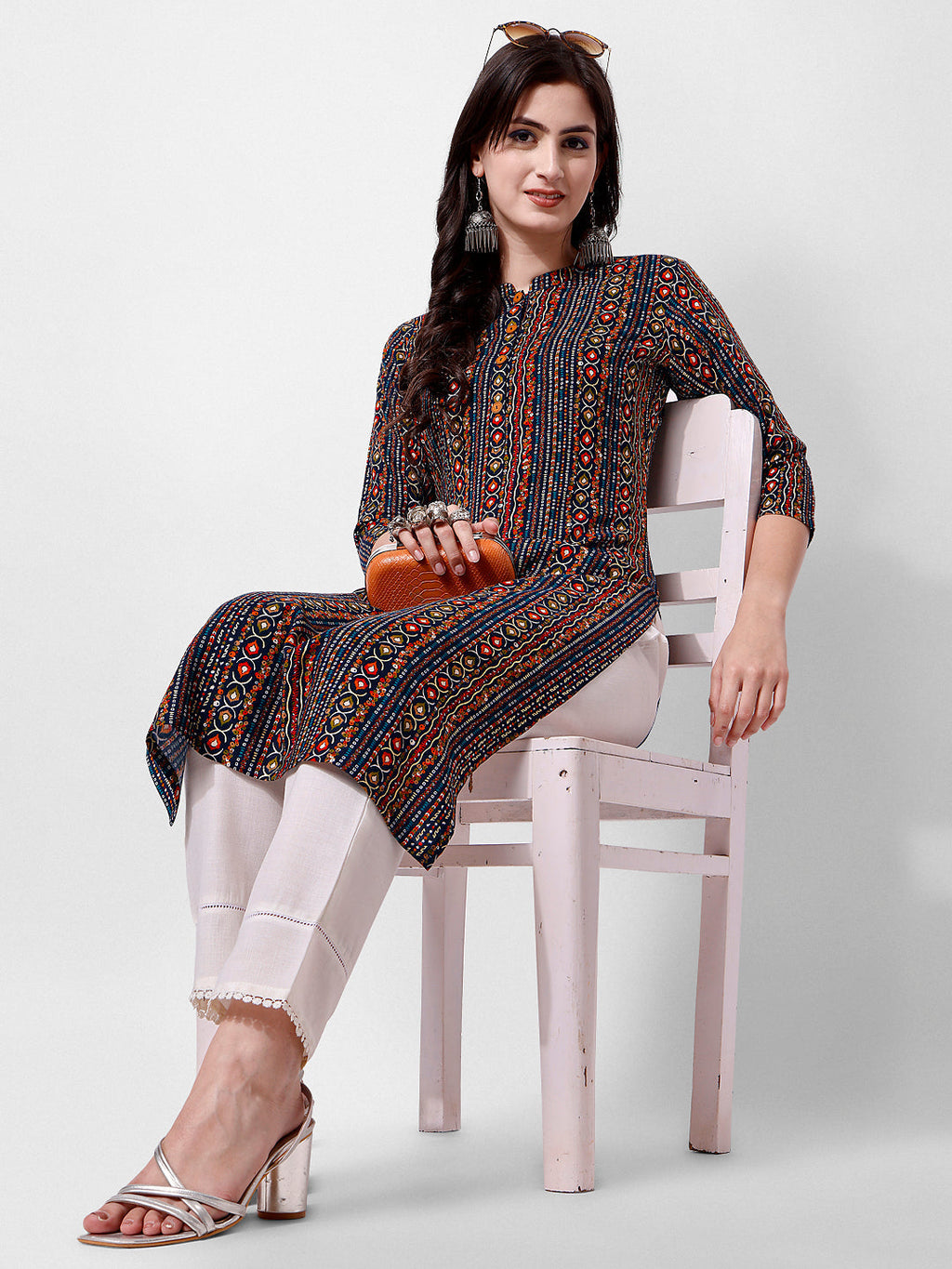 Ehtnic Motif Printed Kurta, Multicolor - Hiral Fashion | Grocsy