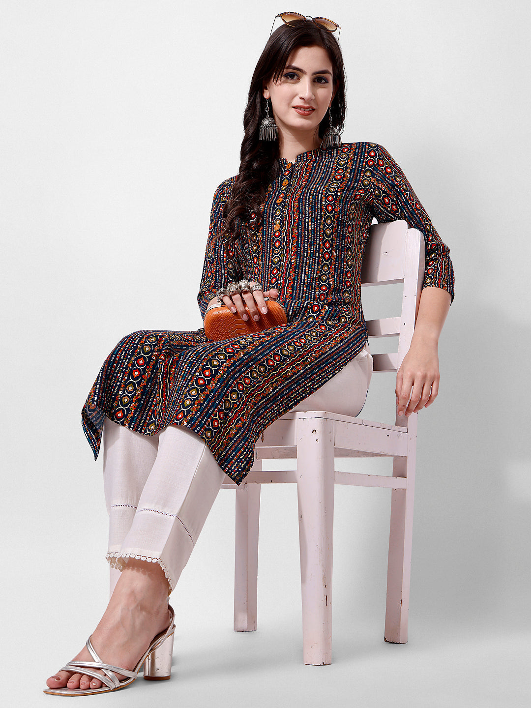 Ehtnic Motif Printed Kurta, Multicolor - Hiral Fashion | Grocsy