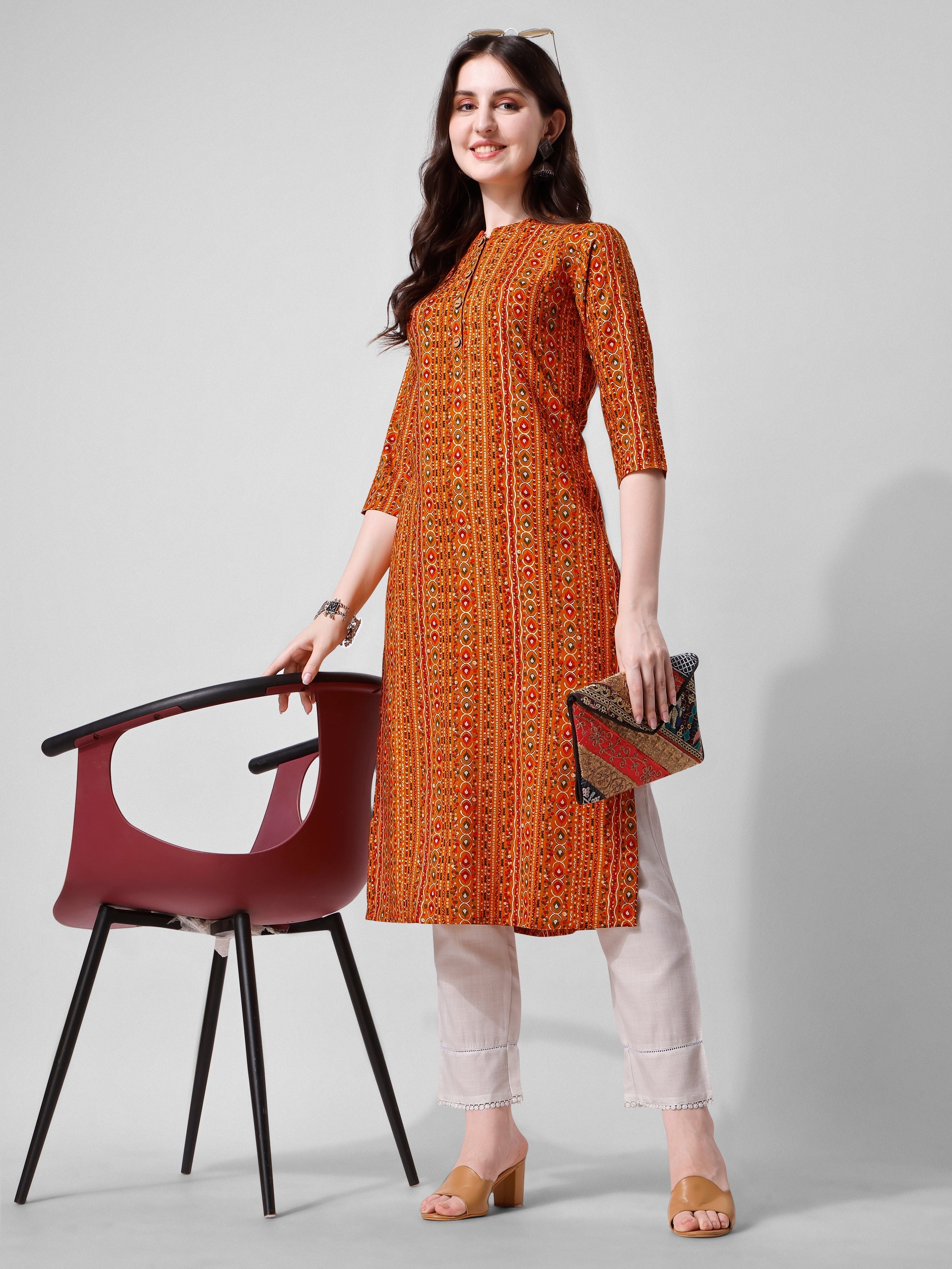 Ehtnic Motif Printed Kurta, Multicolor - Hiral Fashion | Grocsy
