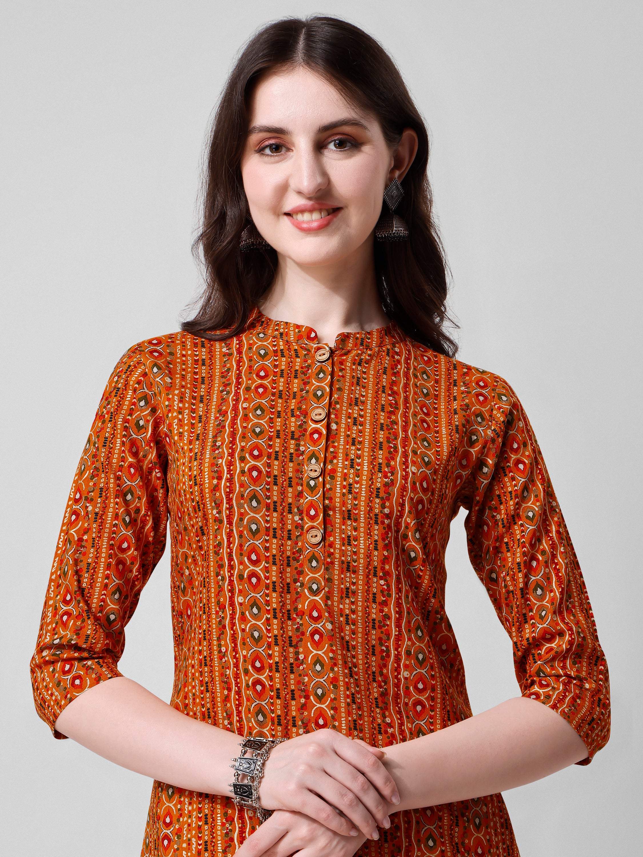 Ehtnic Motif Printed Kurta, Multicolor - Hiral Fashion | Grocsy