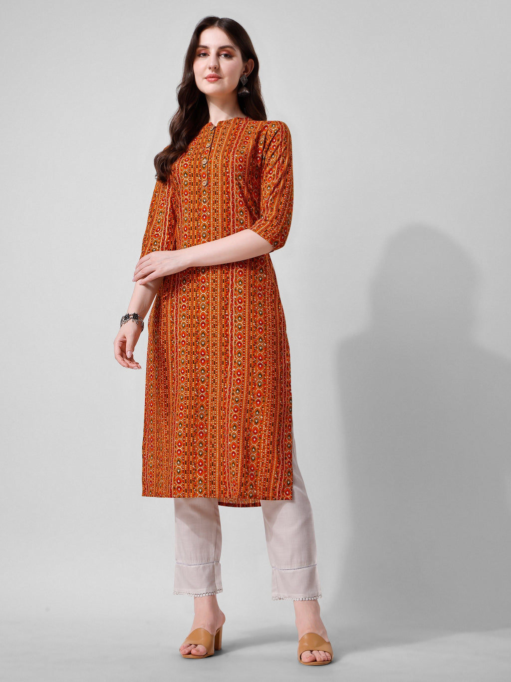 Ehtnic Motif Printed Kurta, Multicolor - Hiral Fashion | Grocsy