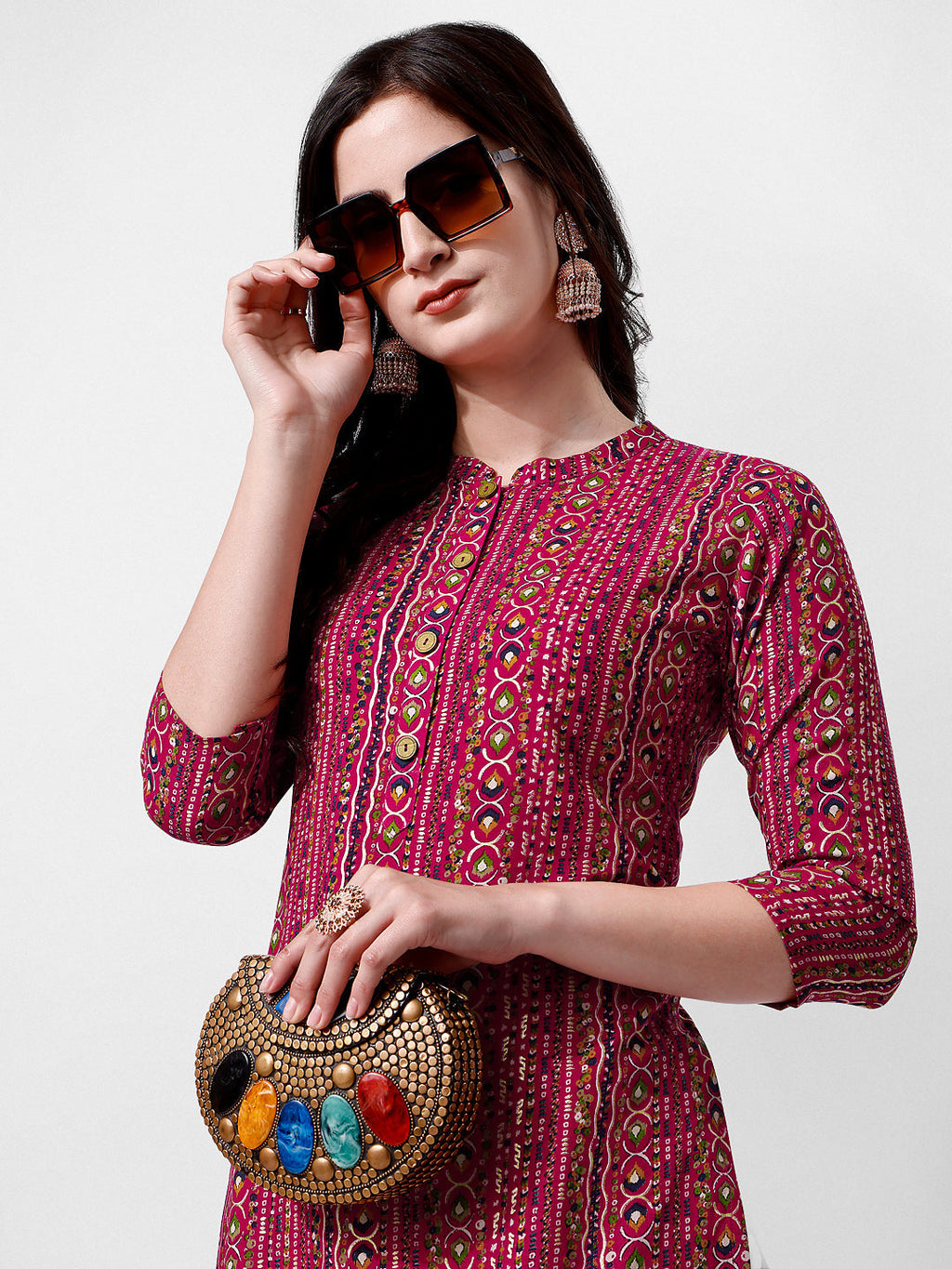 Ehtnic Motif Printed Kurta, Multicolor - Hiral Fashion | Grocsy