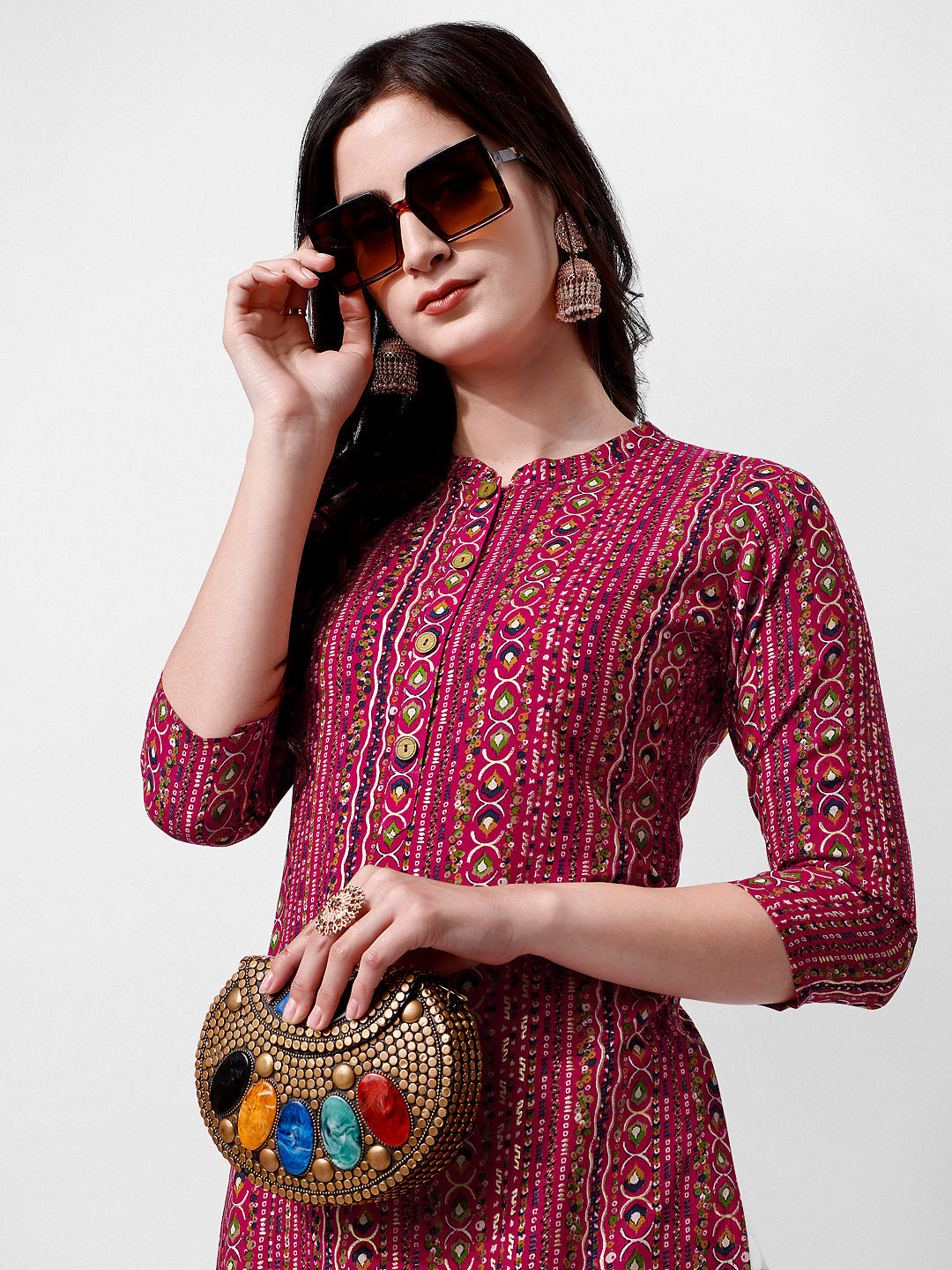 Ehtnic Motif Printed Kurta, Multicolor - Hiral Fashion | Grocsy