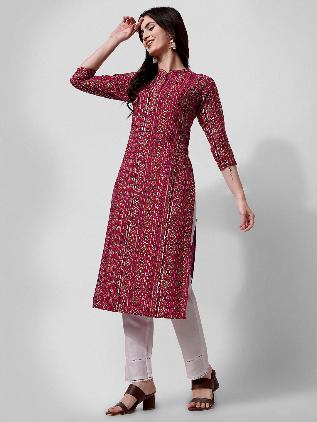 Ehtnic Motif Printed Kurta, Multicolor - Hiral Fashion | Grocsy