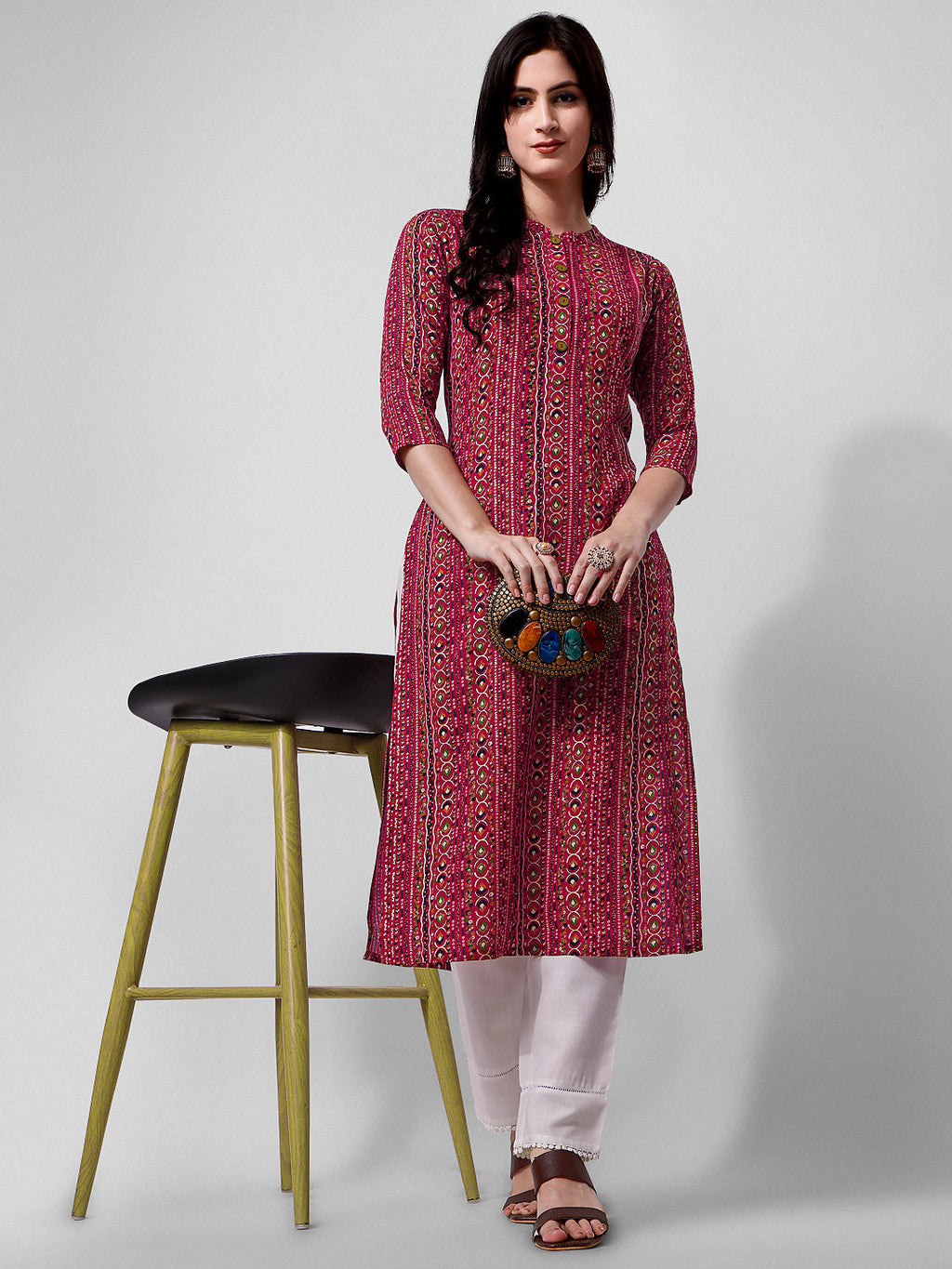 Ehtnic Motif Printed Kurta, Multicolor - Hiral Fashion | Grocsy