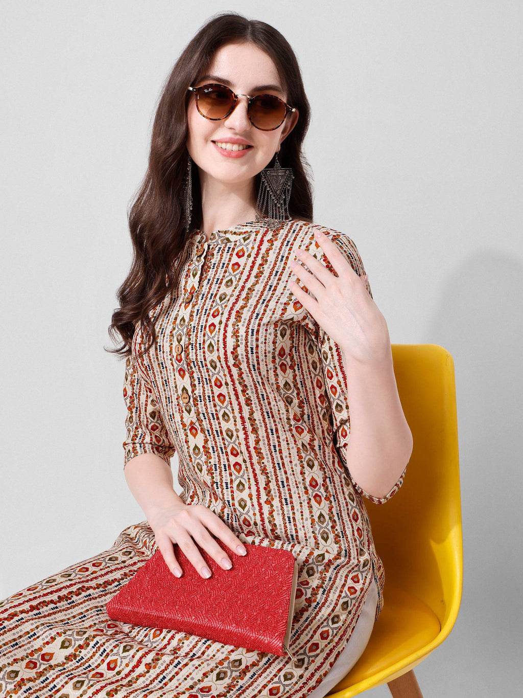 Ethnic Motif Printed Kurta, Multicolor - Hiral Fashion | Grocsy