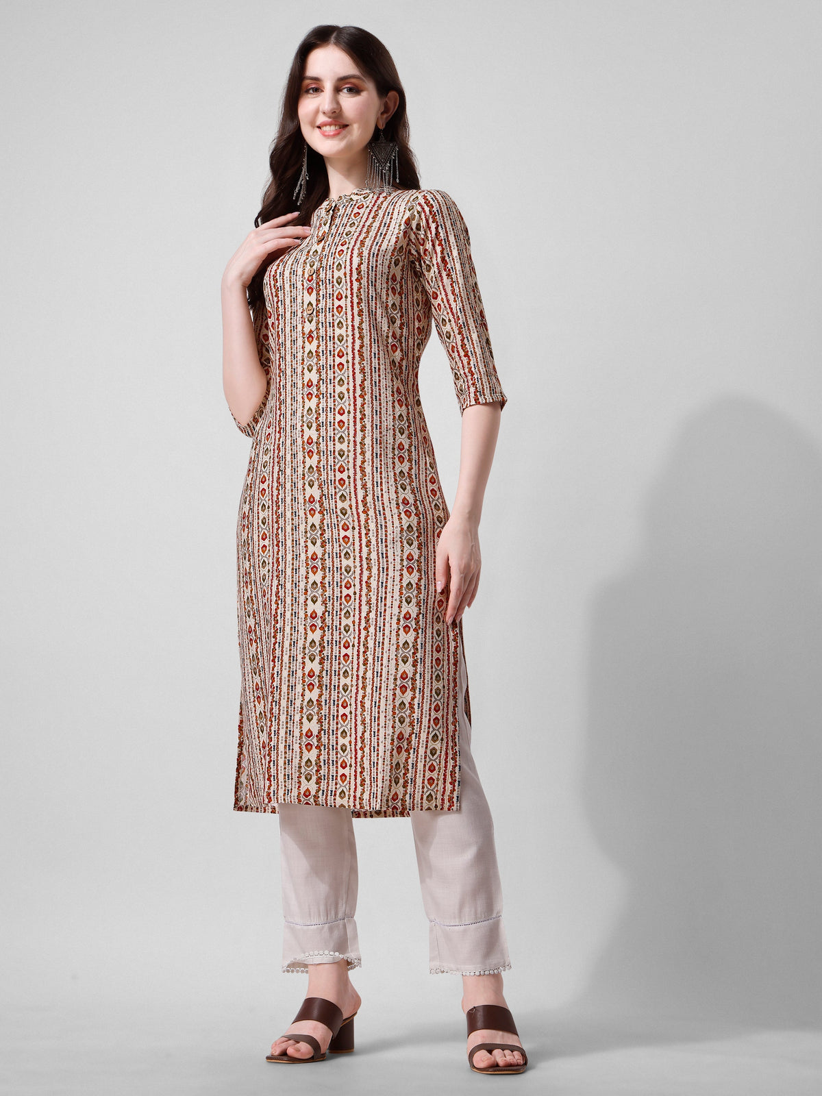 Ethnic Motif Printed Kurta, Multicolor - Hiral Fashion | Grocsy