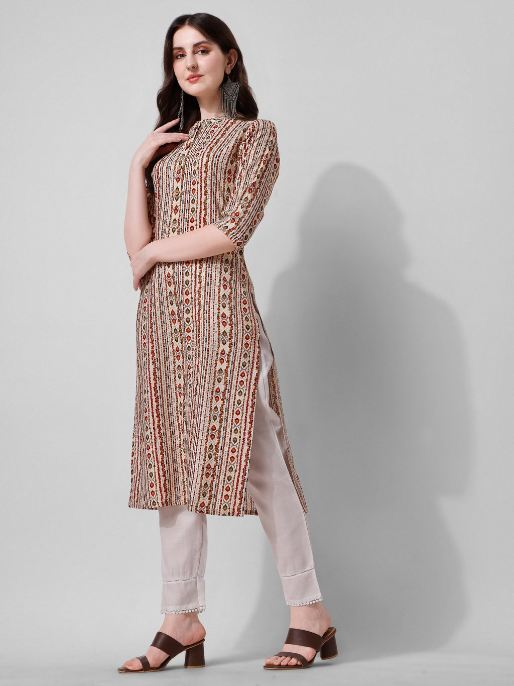 Ethnic Motif Printed Kurta, Multicolor - Hiral Fashion | Grocsy