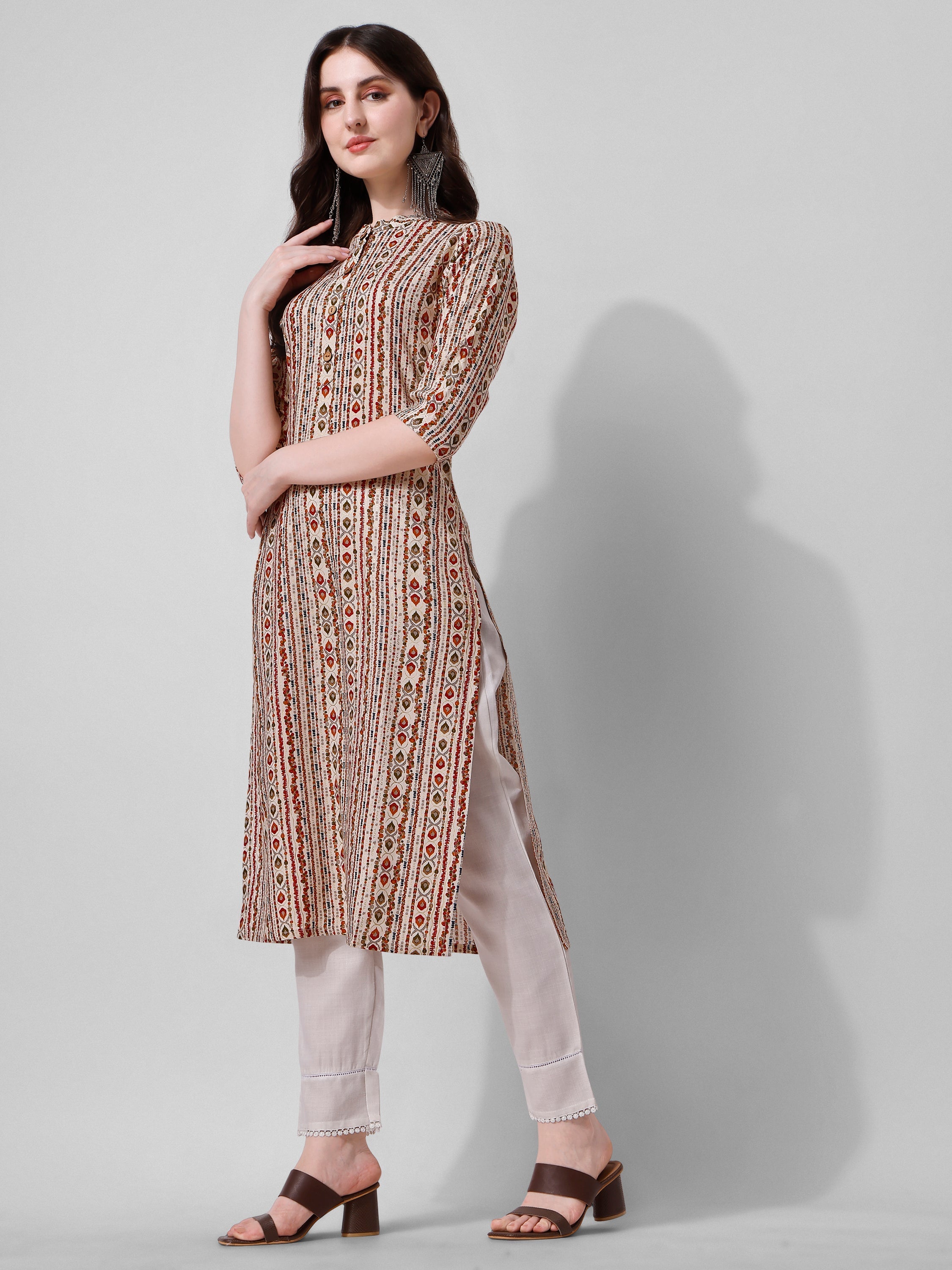 Ethnic Motif Printed Kurta, Multicolor - Hiral Fashion | Grocsy