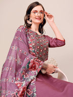 Embroidered Kurta With Pant And Dupatta Set, Multicolor - Hiral Fashion | Grocsy