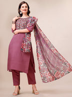 Embroidered Kurta With Pant And Dupatta Set, Multicolor - Hiral Fashion | Grocsy