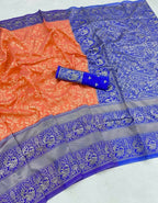 DEIANA'S Beautiful Designer Golden zari Soft Lichi Silk Saree - Peach | Grocsy
