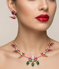 Jewel City Stunning Gold-Plated Meenakari Parrot And Lotus Necklace Set | Grocsy