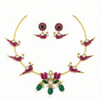 Jewel City Stunning Gold-Plated Meenakari Parrot And Lotus Necklace Set | Grocsy