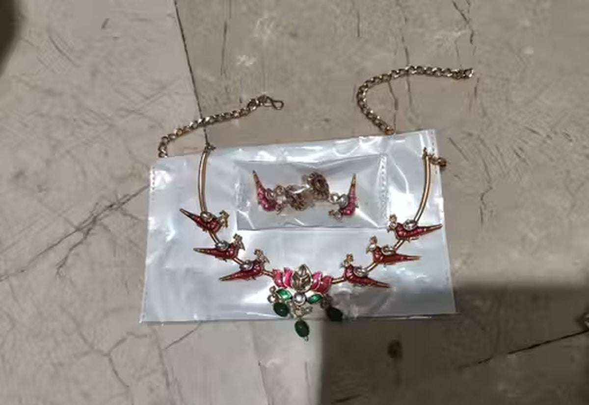 Jewel City Stunning Gold-Plated Meenakari Parrot And Lotus Necklace Set | Grocsy