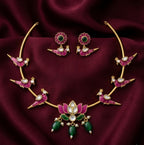 Jewel City Stunning Gold-Plated Meenakari Parrot And Lotus Necklace Set | Grocsy