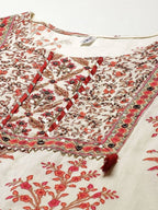 Yufta Women Off White printed Kurta with Trouser & With Dupatta | Grocsy