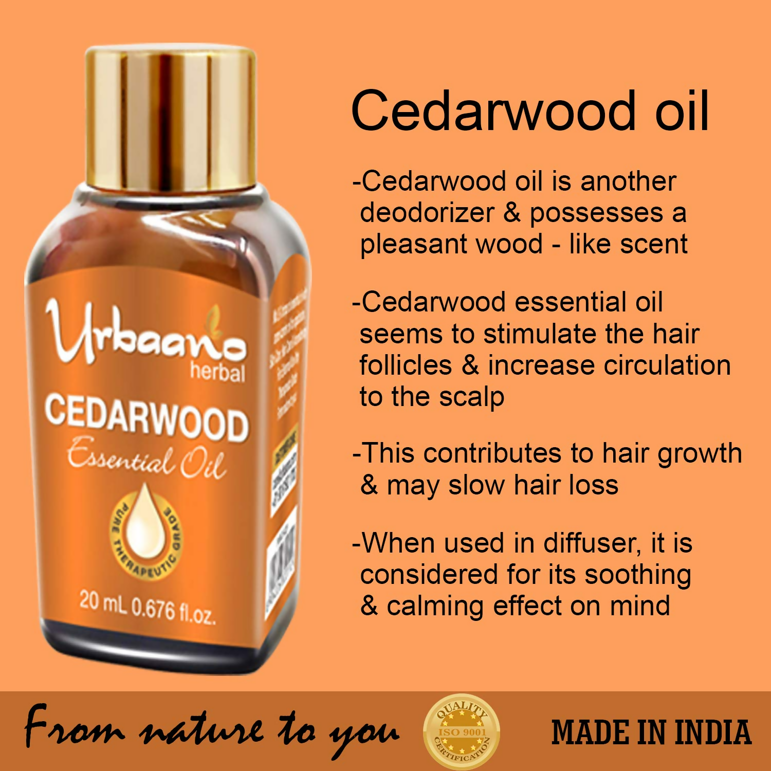 Urbaano Herbal Cedarwood Essential Oil | Grocsy