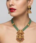 Jewel City Traditional Handcrafted Gold-Plated Long Haram Necklace Set with Pearls & Lakshmi Pendant | Ethnic Bridal Jewelry | Grocsy