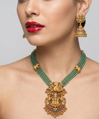 Jewel City Traditional Handcrafted Gold-Plated Long Haram Necklace Set with Pearls & Lakshmi Pendant | Ethnic Bridal Jewelry | Grocsy