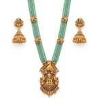 Jewel City Traditional Handcrafted Gold-Plated Long Haram Necklace Set with Pearls & Lakshmi Pendant | Ethnic Bridal Jewelry | Grocsy