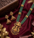 Jewel City Traditional Handcrafted Gold-Plated Long Haram Necklace Set with Pearls & Lakshmi Pendant | Ethnic Bridal Jewelry | Grocsy