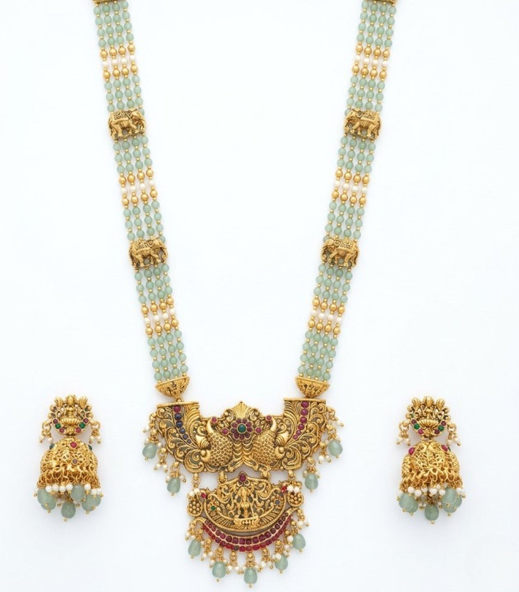Jewel City Antique Temple Jewelry Gold-Plated Necklace Set with Lakshmi Pendant & Earrings Traditional South Indian Bridal Jewelry | Grocsy