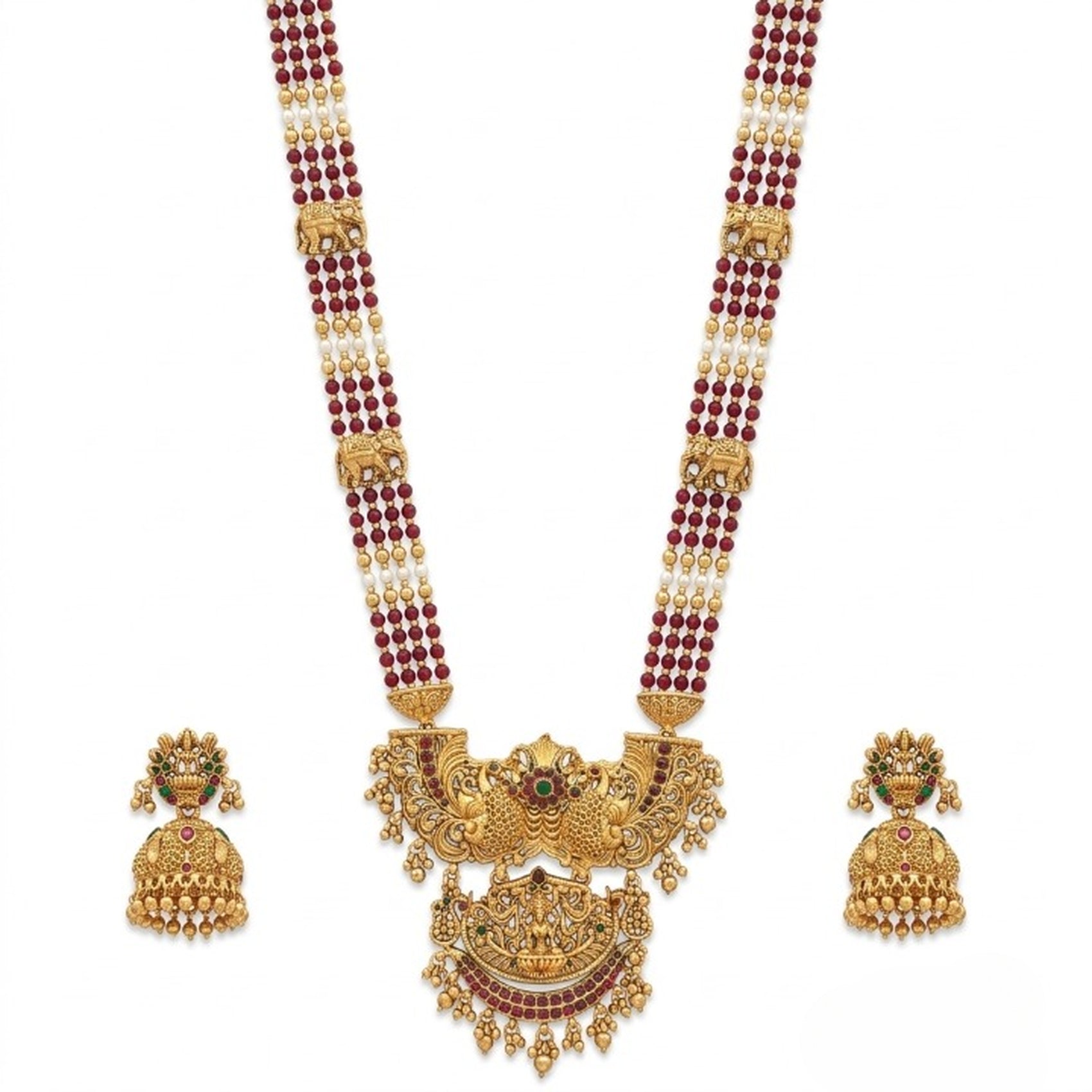 Jewel City Antique Temple Jewelry Gold-Plated Necklace Set with Lakshmi Pendant & Earrings Traditional South Indian Bridal Jewelry | Grocsy