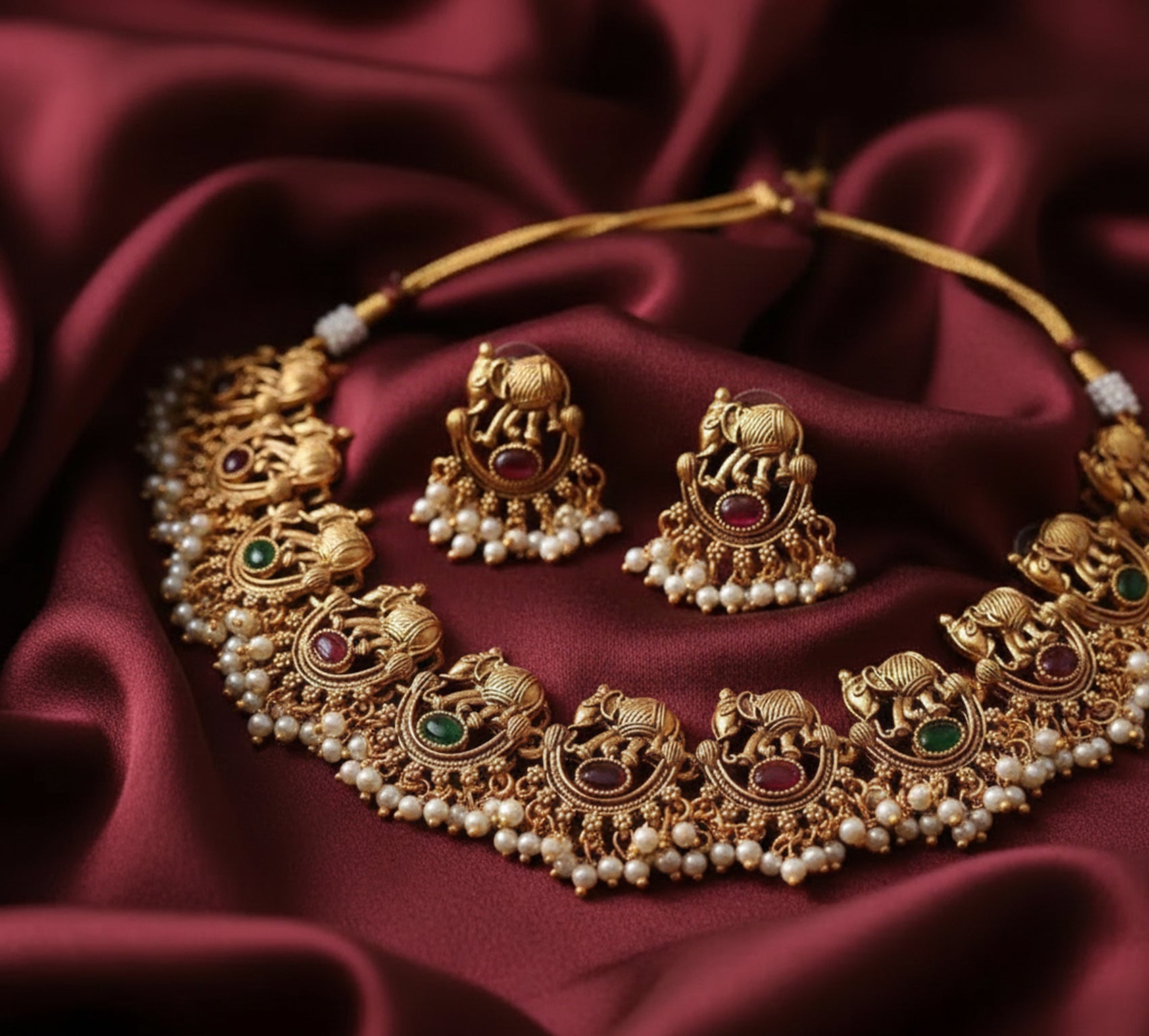 Jewel City Exquisite Antique Gold-Plated Temple Choker Necklace Set | Grocsy
