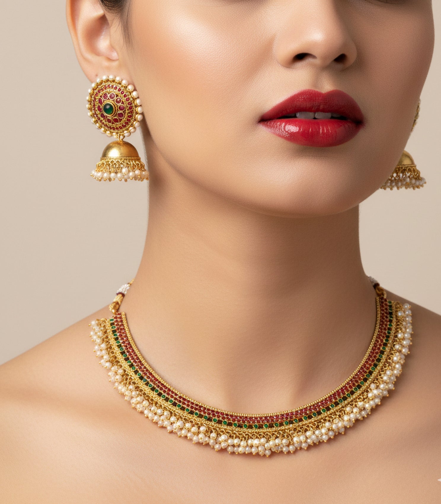 Jewel City Exquisite Gold-Plated Traditional Choker Necklace Set | Grocsy