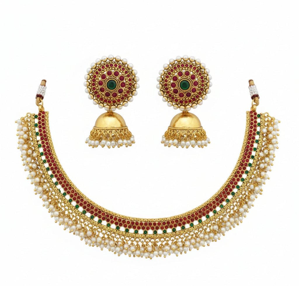 Jewel City Exquisite Gold-Plated Traditional Choker Necklace Set | Grocsy